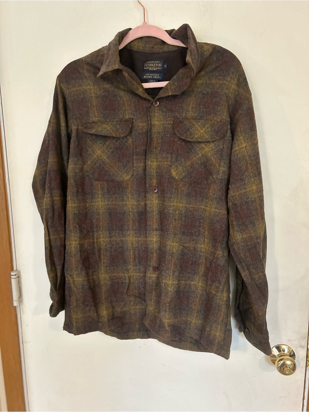 Pendleton The Original Board Shirt (M) 100% Virgin Wool Brown plaid Buttondown